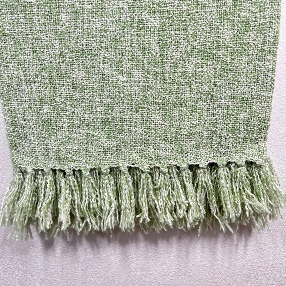 Frye‎ Oversized Marbled Throw Blanket Woven with Fringe Green 50 x 70 NEW Soft